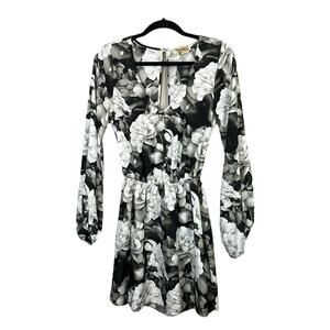 Show Me Your Mumu Long Sleeve Silver Grey Floral Print Rainey Mini Dress Size S